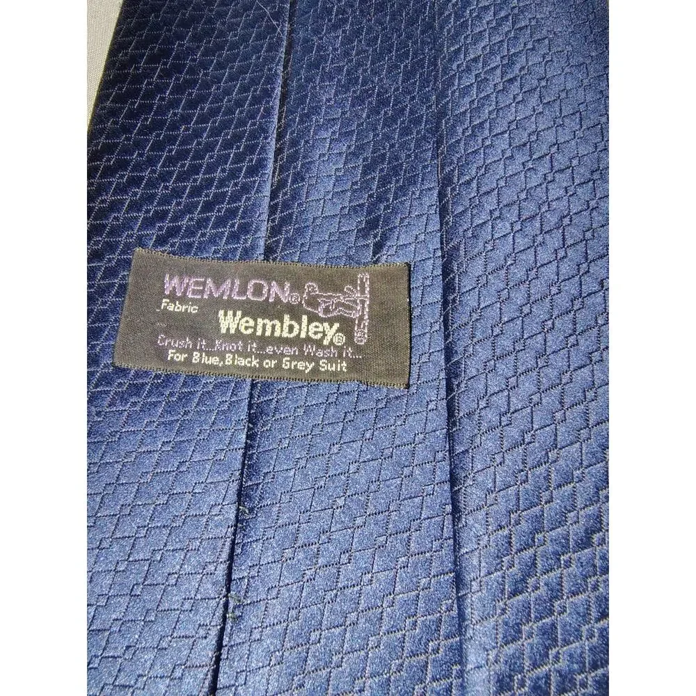 Vintage Wemlon Wembley Necktie Solid Dark Blue Subtle Geometric Diamond Pattern